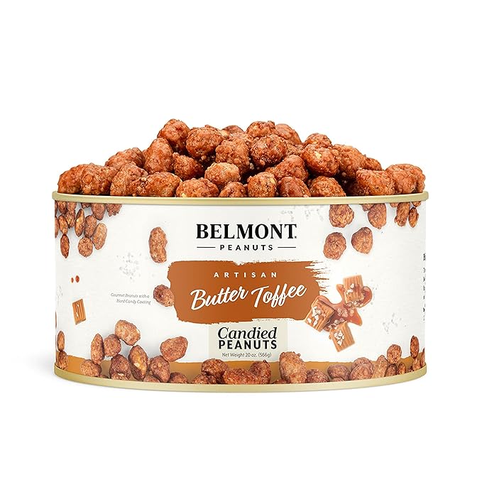 Belmont Peanuts Gourmet Butter Toffee Candied Peanuts, 20 oz (1 Pack) ??Only 4 Ingredients, No Preservatives, 3g Protein ??A Premium, Sweet, Buttery, Salty, Crunchy, Hand Seasoned Snack