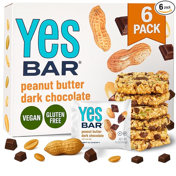 The YES Bar Peanut Butter Dark Chocolate ??Plant Based Protein, Decadent Snack Bar ??Vegan, Gluten Free, Dairy Free, Low Sugar, Healthy Snack, Breakfast, Low Carb, Keto Friendly (Pack of 6)
