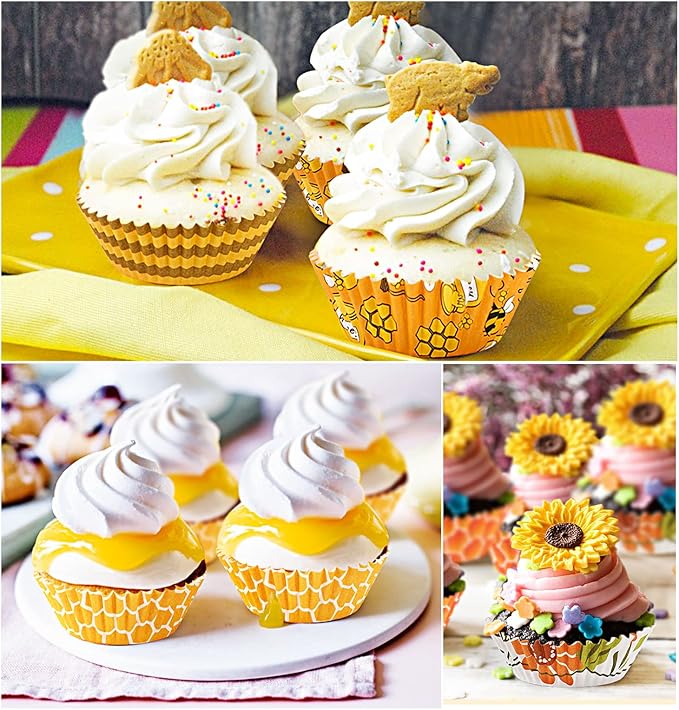 SANNIX 450pcs Yellow Cupcake Liners - 9 Bee Designs for Parties & Celebrations