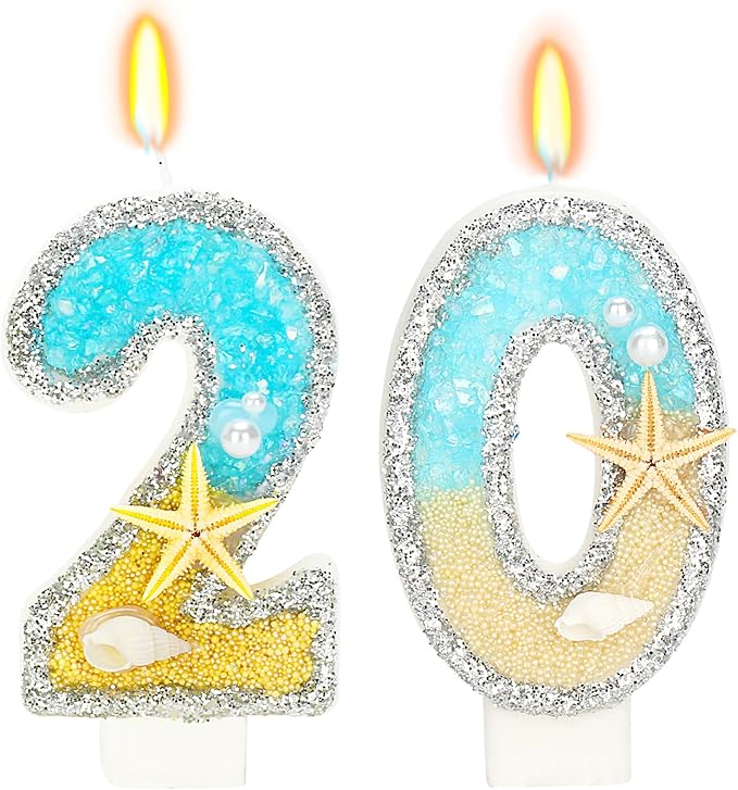 Birthday Candle for Cake, Beach Starfish Sequins Candles, 2.76 inch Cake Topper Decoration for Birthday Party (Number 20)