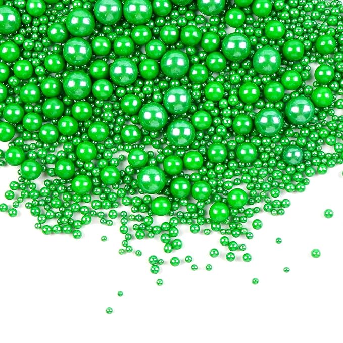 Christmas Edible Green Pearl Sprinkles, Edible Sugar Pearls for Cake Decorating, Cake Decorations, Cupcake Toppers, 180g/6.35oz, Mix Size, Wedding Party Halloween Christmas Supplies