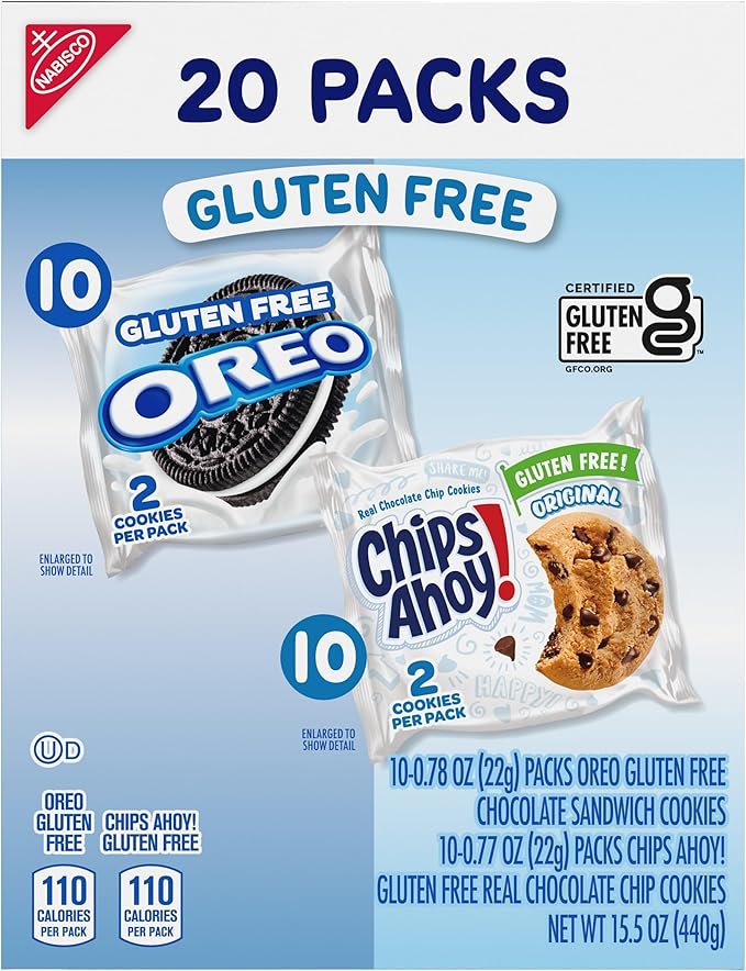 OREO Chocolate Sandwich Cookies & CHIPS AHOY! Chocolate Chip Cookies Gluten Free Cookies Variety Pack, 20 Snack Packs