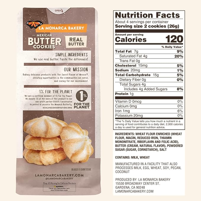 Mexican Butter Cookies, 3.6 Ounce (Pack of 3), Made with Real Butter and Simple Ingredients by La Monarca Bakery