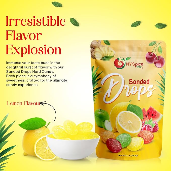 NY Spice Shop Sanded Lemon Drops - 3 Pound Lemon Hard Candy - Old Fashioned Candy - Candy Bulk - Tangy and Sweet Delicious Candy - Healthy Snacks