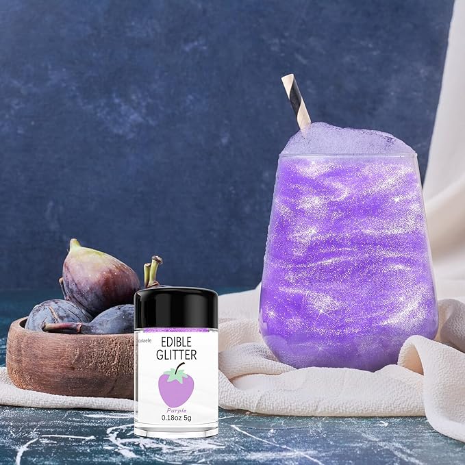 Purple Edible Glimmer Powder Glitter, Colaele 5 grams Food-Grade Luster Dust Metallic Fancy Food Decorating Sprinkle Glimmery Brew Dust for Cake Decorations Drinks Wine Beverage Candy Dessert, Vegan
