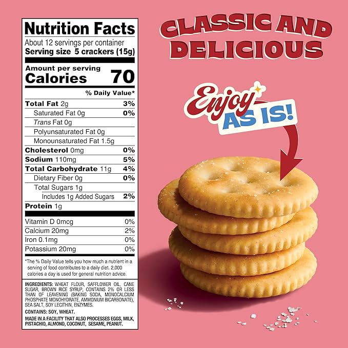 Back to Nature Classic Round Crackers - Dairy Free, Non-GMO, Made with Wheat Flour & Sea Salt, Delicious & Quality Snacks, 6.5 Ounce (Pack of 3)