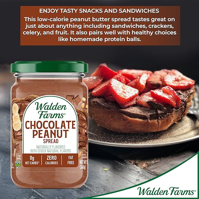 Walden Farms Chocolate Peanut Spread – Zero Calorie, Low Carb, Keto-Friendly, Vegan, Sugar-Free, Chocolate Peanut Flavor – 12 oz Bottle