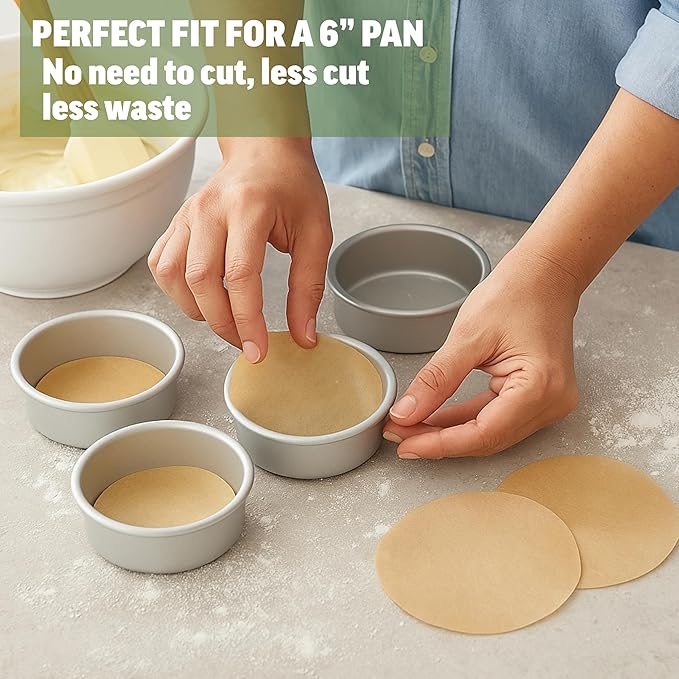 Zenlogy 6 Inch Parchment Paper Rounds (100 Sheets) - Unbleached, Pre-cut, High Heat, Round Liners - Fits 6 inch Small Round Cake Pans or Great for Lining, Freezing and Storing, and Separating