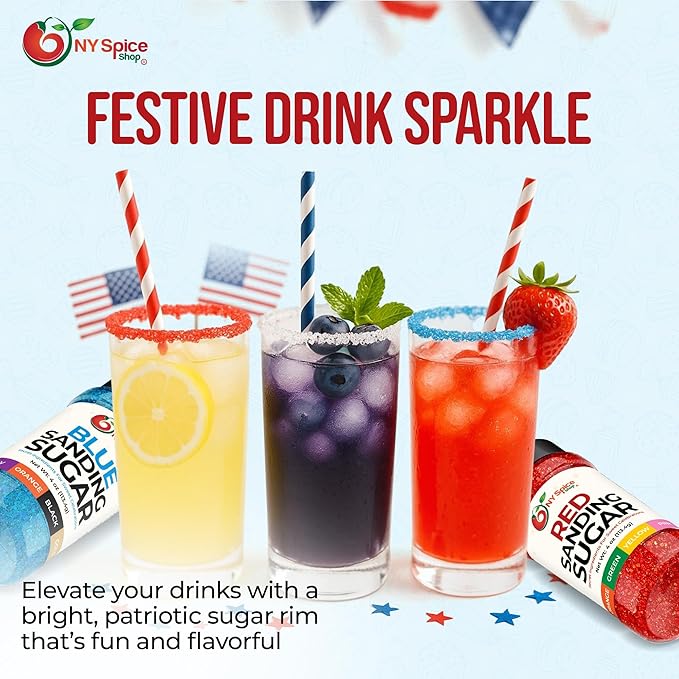 NY Spice Shop Red-White-Blue Sanding Sugar - Sweet Colorful Edible Sprinkles for Candy Dishes, Cake Decorating, and Dessert Displays - 4 Ounce (Pack of 3)