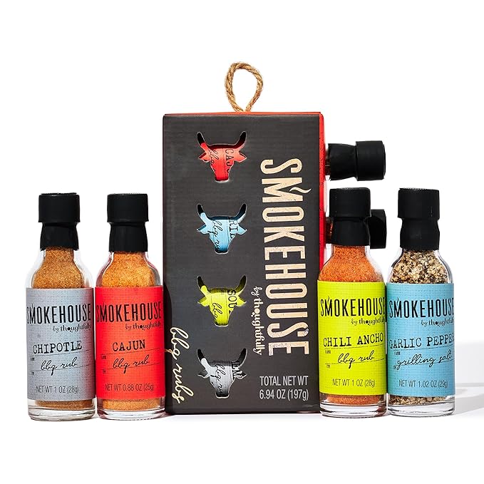 Smokehouse by Thoughtfully, Smokehouse Barbecue Rubs Gift Set, Flavors Include Cajun, Caribbean, Memphis and Southwest, Set of 4