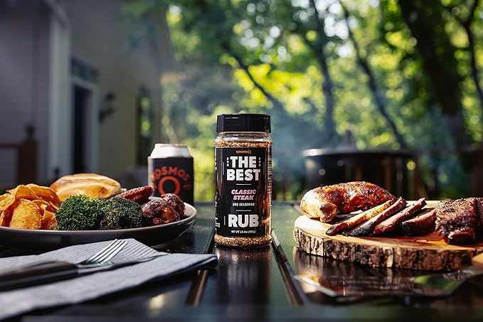 Kosmos Q The Best Classic Steak Seasoning Rub, Garlic Pepper & Paprika BBQ Meat Dry Rub for Prime Rib, Pork Tenderloin, Chicken, French Fries, Ribs & More, Steak Rub & Beef Seasoning, 13.4 oz Shaker