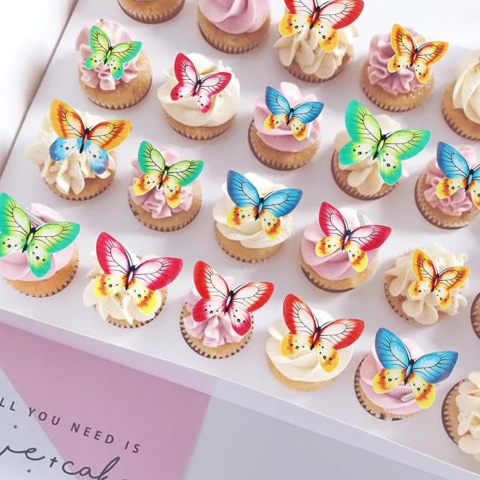80 PCS Edible Wafer Paper Cupcake Toppers for Cake Decorating - Butterfly Themed Baby Shower, Wedding, Birthday Party Cupcake Decorations