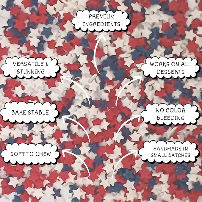 Confect Cake Mate Edible Star Sprinkles ??Red, White & Navy Blue | Vegan Cake Decorating and Baking Toppings for Cupcakes, Cookies & Ice Cream | Vegan, Gluten-Free, Soy-Free, Dairy-Free, Palm Oil-Free- 4.2 Oz