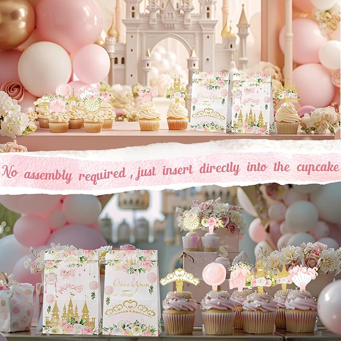 40 Pcs Princess Cupcake Toppers - Elegant Princess Party Decorations and Princess Cake Decor - Perfect for Princess Birthday Cupcake Toppers, Princess Baby Shower, and Fairy Tale Theme Party
