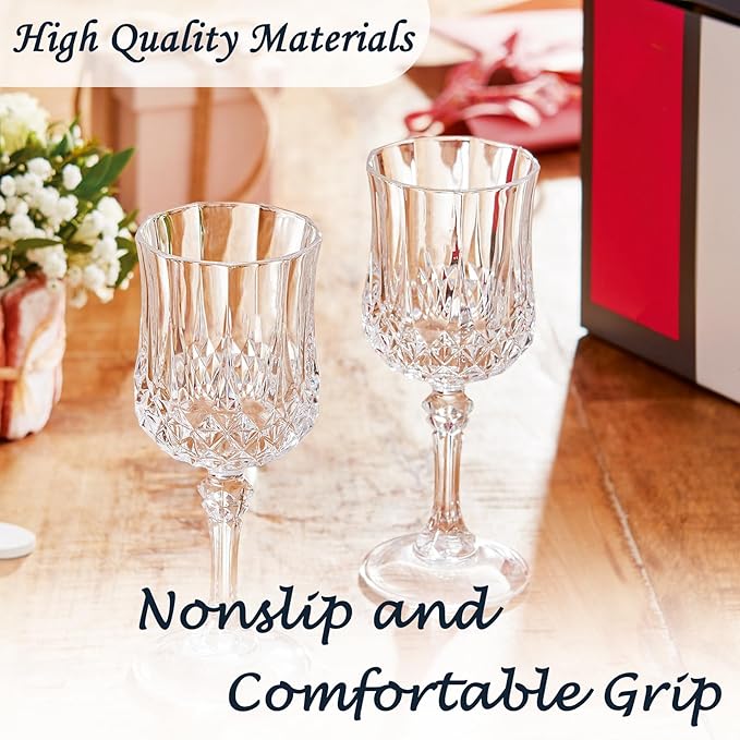 Plastic Wine Glasses,Plastic Goblets Vintage Style Cordial Drinking Glasses for Wedding Reception, Grand Event Party Supplies (48, transparent)