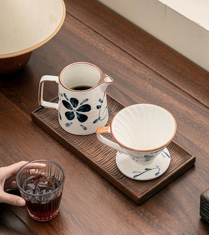 Pour Over Coffee Maker,Ceramic Coffee Maker With 40 pcs V60 Paper Filter竊?5oz/450ml Pour Over Coffee Dripper (Blue and white, V02)