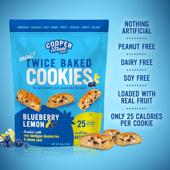 Cooper Street Twice-Baked Blueberry Lemon Biscotti Cookies (16 oz) ??Over 50 Biscotti per Bag Loaded with Real Fruit, Italian Style Snacks Ideal with Coffee or Tea - Dairy, Peanut & Soy Free, Kosher
