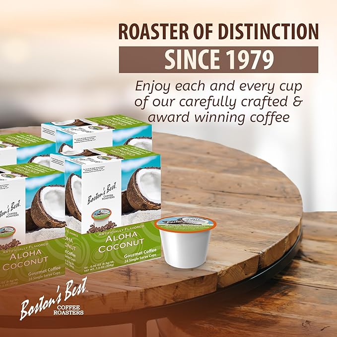 Bostonโs Best - Aloha Coconut Flavored Delicious Gourmet Coffee Compatible with Keurig Coffee Maker, 24 Count (Pack of 4)