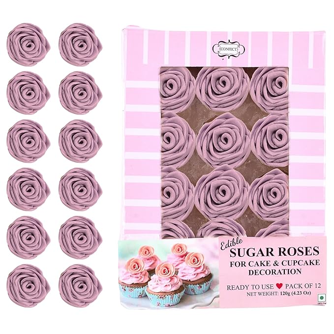 Confect Edible Lavender Rose Toppers ??12-Pack Lilac Roses for Cake & Cupcake Decorating??Stunning Edible Floral Toppers for Desserts- Vegan, Nut-Free, Soy-Free, Dairy-Free, Palm Oil-Free