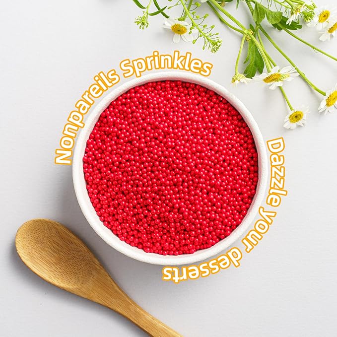 Red Nonpareils Sprinkles, Sujoygar 4oz Edible Cake Sprinkles for Ice Cream Toppings Cupcake Chocolate Decoration, Wedding Party Cookies Baking Dessert Food Supplies
