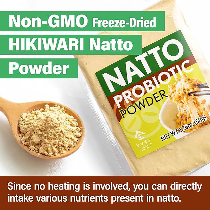 YAMASAN KYOTO UJI Japanese Natto Fermented Soybean Powder, Freeze-Dried Natto Powder, Vitamin K, Japanese Probiotic and Prebiotic Superfood ??Low Sodium, Non-GMO, Vegan, Made in Japan 50g(1.76oz)