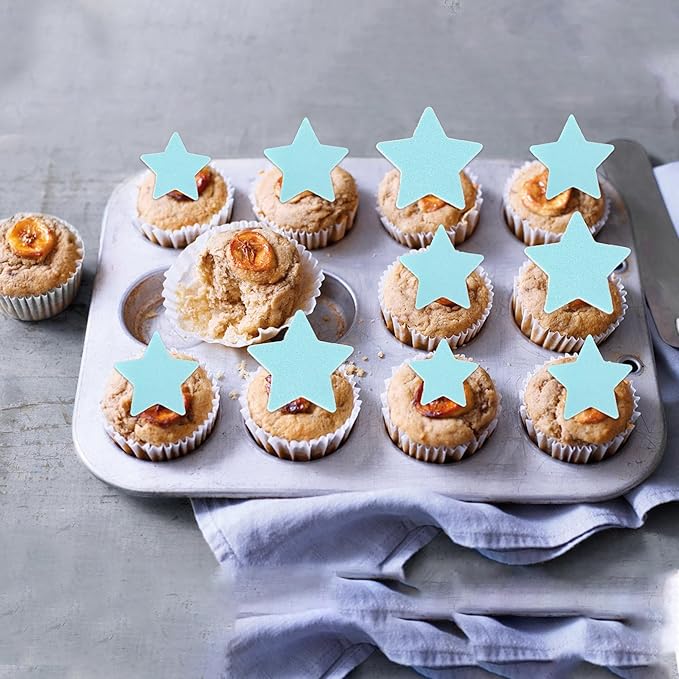 60 Pack Edible Star Cupcake Topper Twinkle Little Star Cupcake Picks Water Paper Little Star Theme Cupcake Decorations for Wedding Engagement Bridal Shower Birthday Party Supplies Blue