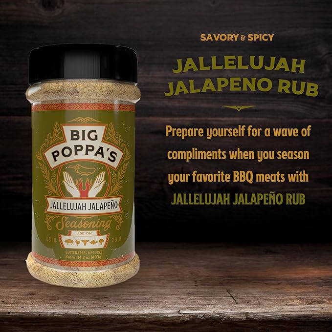 Big Poppa’s Jallelujah Spicy Jalapeño Seasoning – Bold Jalapeño Spice Blend for Steak, Chicken Veggies & More – Flavor-Packed, Gluten Free Seasoning for Grilling, Roasting & Backyard BBQ (14.2 Oz)