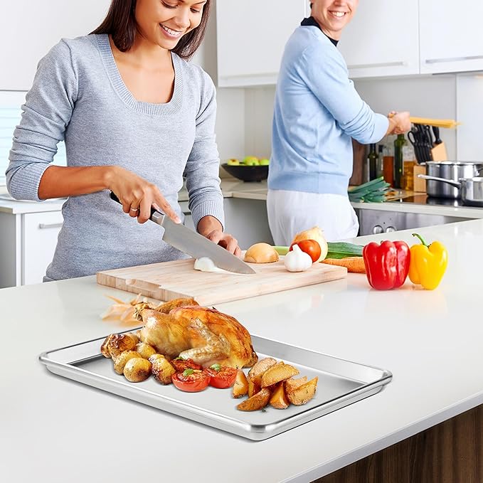HARDURA Aluminum Baking Sheet Pan 18”L X 13”W X 1”H Cookie Sheet, 2Packs, Non Toxic & Easy Clean