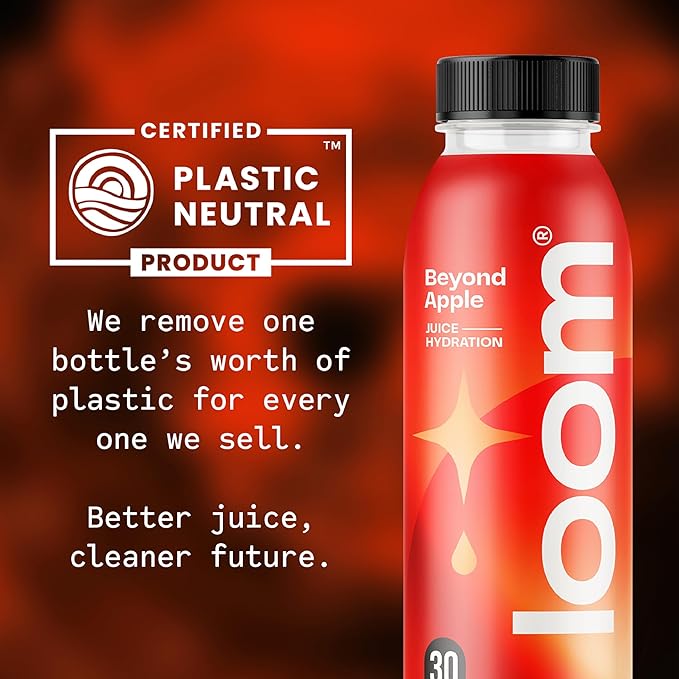 Beyond Apple Juice Drinks by Loom, Low Sugar Juice, Real Fruit, No Added Sugar, 30 Calories, Non-GMO, Vegan, Gluten Free, 12 oz bottles, 12 pack