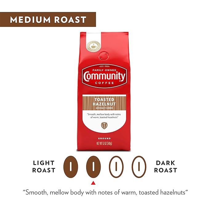 Community Coffee Toasted Hazelnut Flavored 12 Ounce, Medium Roast Ground Coffee, 12 Ounce Bag (Pack of 1)