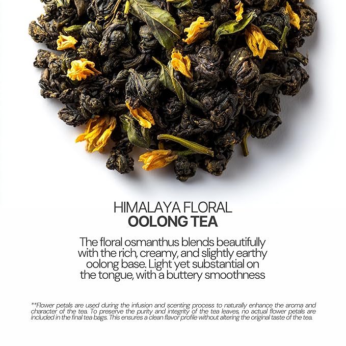 BLOSSOM RITUAL Himalayan Floral – Osmanthus Infused Oolong Loose Leaf – 20 Natural Based Pyramid Bags – Serve Upto 60 cups – Milky Floral Scent & Flavor – Gentle Energy Boost & Overall Calmness| 2.65oz