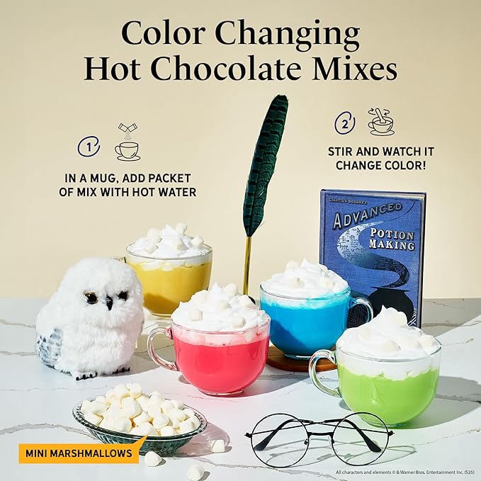 HARRY POTTER 24 Days of Surprises, Includes 12 Color-Changing Hot Chocolate Mixes, 4 Topping Varieties & Stir Wand Officially Licensed, Advent Calendar 2025