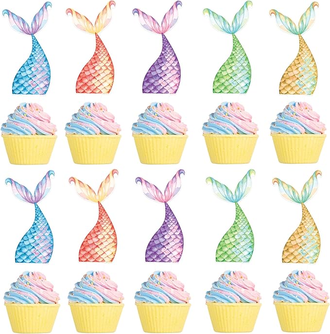 25Pcs Mermaid Tails Cupcake Toppers Mermaid Tail for Mermaid Party Decoration Baby Shower Party Supplies 竊늯wo-sidedç«?"<div>