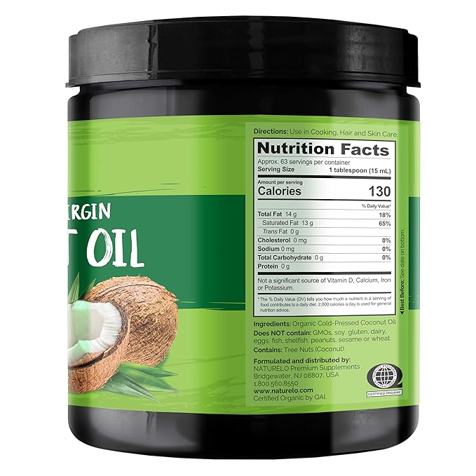 NATURELO Coconut Oil - Multi-Purpose Extra Virgin Coconut Oil for Skin, Organic Oil for Cooking, Unrefined Oil for Hair 32 oz