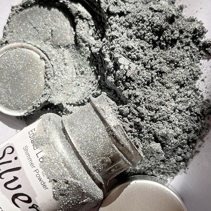 Silver Luster Dust Edible Glitter for Cakes Cocktails ??10g Colaele Edible Shimmering Dust for Chocolates, Metallic Food Coloring Powder for Cake Decorating Edible Glitter for Drinks, No Gluten,Vegan