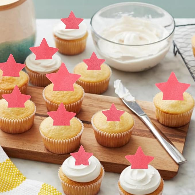 60 Pack Edible Star Cupcake Topper Twinkle Little Star Cupcake Picks Water Paper Little Star Theme Cupcake Decorations for Wedding Engagement Bridal Shower Birthday Party Supplies Red 2
