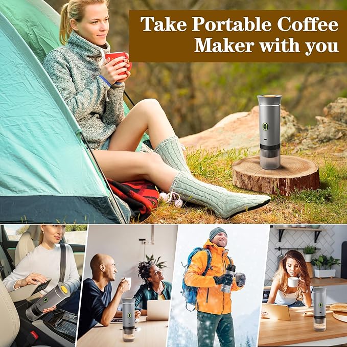 3-in-1 Portable Espresso Maker, Travel Coffee Maker, Self-Heating Car Coffee Maker with USB-C, Small Espresso Machine with Ground Coffee & Capsules (NS竊낪G) for RV, Hiking, Office (silver)