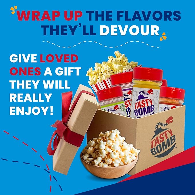 Tasty Bomb Popcorn Seasoning Pack, Keto Friendly, Gluten Free Popcorn Seasoning, Popcorn Seasonings Powder For Gifting, Pack of 4- Sour Cream & Onion, Garlic Parmesan, Dill Pickle, Cheesy Jalapeno
