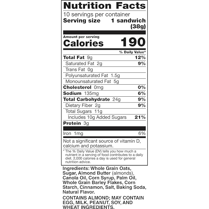 Nature Valley Biscuit Sandwiches, Cinnamon Almond Butter, 10 Bars, 13.5 oz (Pack of 6)