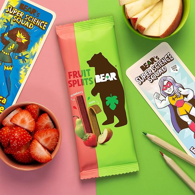 BEAR Real Fruit Snack Splits - Gluten Free, Vegan, and Non-GMO - Apple and Strawberry ??Healthy School And Lunch Snacks For Kids And Adults, 0.7 Ounce (Pack of 18)