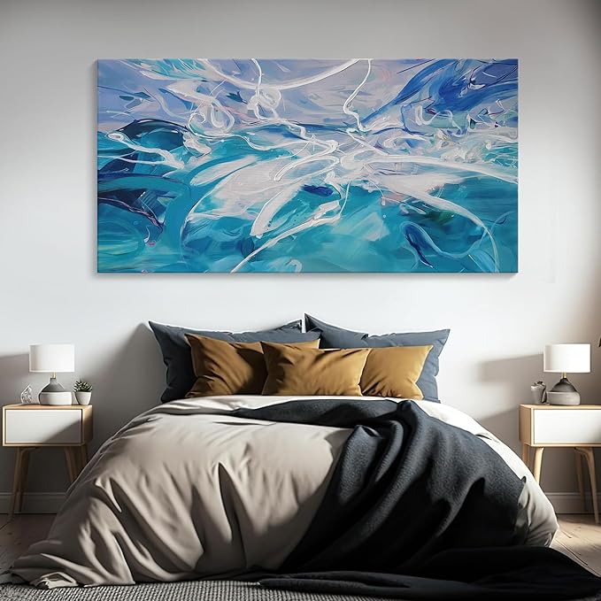 Blue Abstract Wall Art Modern Canvas Wall Paintings White Abstract Art for Living Room Pictures for Bedroom Wall Decor Office Home Decor Framed Artwork for Walls 29횞58IN