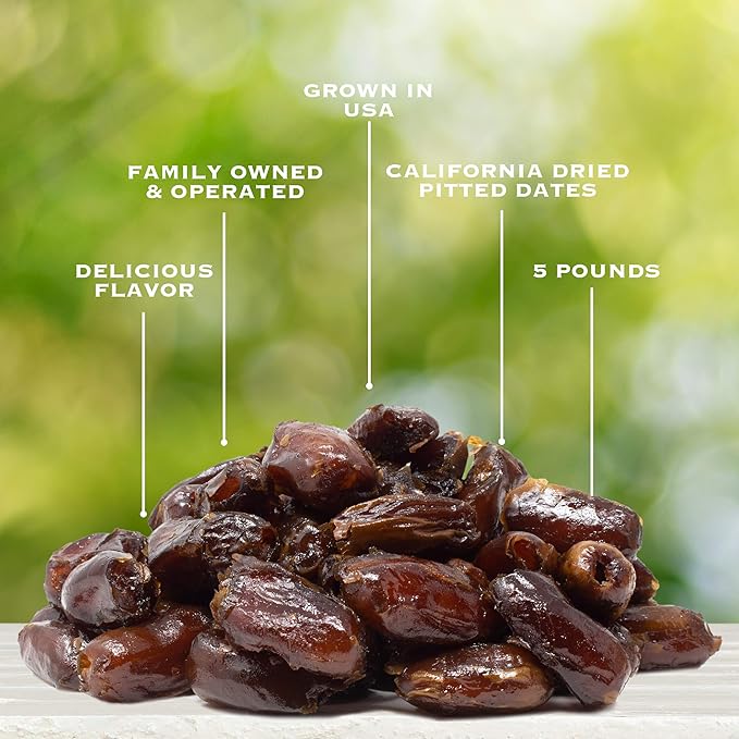Traina Home Grown California Dried Pitted Dates - Healthy, No Added Sugar, Non GMO, Kosher Certified, Vegan, Value Size (5 lbs)