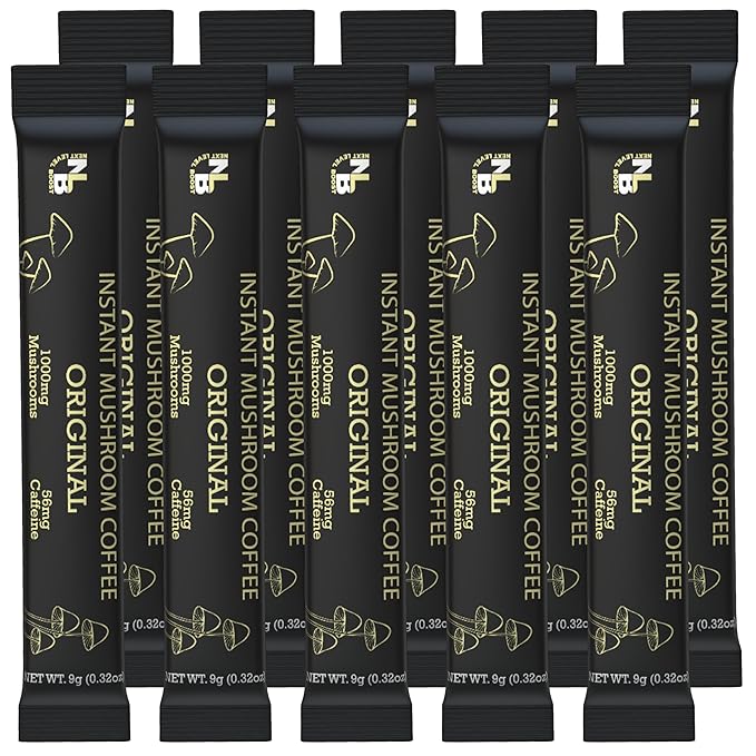 Original Organic mushroom Instant Coffee - 10 x 9g Packets - Healthy Coffee alternative and Substitute - With Dynamine, Collagen, Lions Mane and Antioxidant