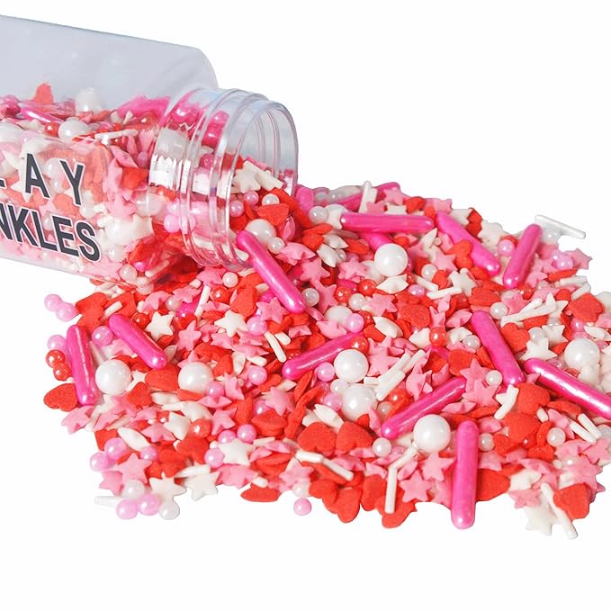 Valentines Sprinkles Red Heart Sprinkles for Cake Decorating Edible Pearls Fancy Sprinkles Cupcake and Cake Topper Cookie Baking Decorations