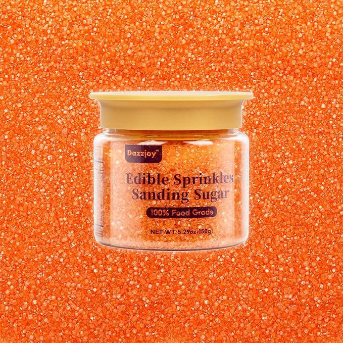 Orange Sanding Sugar Sprinkles, Food Grade 150g, Edible Sprinkles for cupcake decorating, Cake Toppers, Sprinkles Decoration, Ice Cream, Wedding Party Valentines Halloween Christmas Supplies