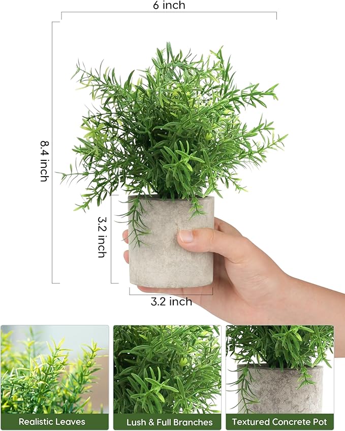 Velener Artificial Potted Rosemary Plants- Rustic Farmhouse Topiary Shrubs for Decoration Centerpieces Living Room, Shelf Bedroom Aesthetic Green Bathroom Accessories Boho Small Desk Plant Office