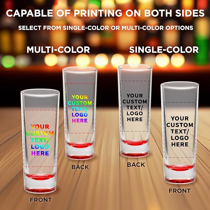 Custom Cordial Shooter Shot Glasses 2 oz. Set of 50, Personalized Bulk Pack - Great for Birthdays, Parties, Indoor & Outdoor Events - Red