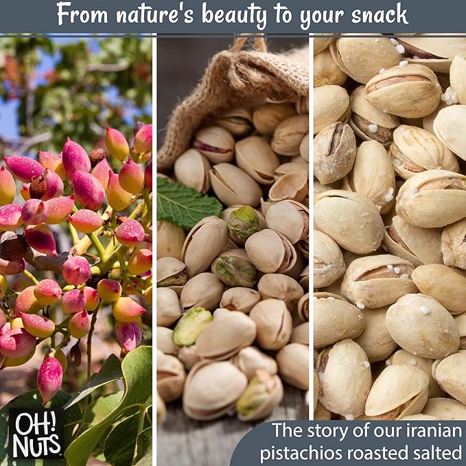 Oh! Nuts Pistachios Iranian Style - Roasted Lightly Salted - 1 lb - Shelled Whole Nuts - Packed in New York Zip-Seal Bag for Exceptional Freshness