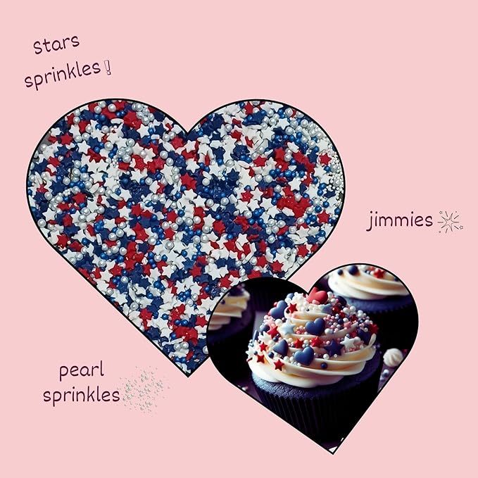 Confect Cake Mate Edible Sprinkles ??Red, White, Blue & Silver Pearl & Star Dragees??Cake and Cupcake Decorating Toppings for Cookies & Ice Cream | Vegan, Gluten-Free, Soy-Free, Dairy-Free, Palm Oil-Free- 4.2 Oz