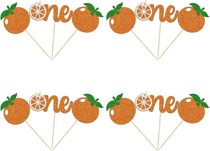 24Pcs Little Cutie One Cupcake Toppers Glitter Orange First Birthday Cupcake Picks for Citrus Theme Baby Shower Kids 1st Birthday Party Tangerine Fruit Party Cake Decorations Supplies